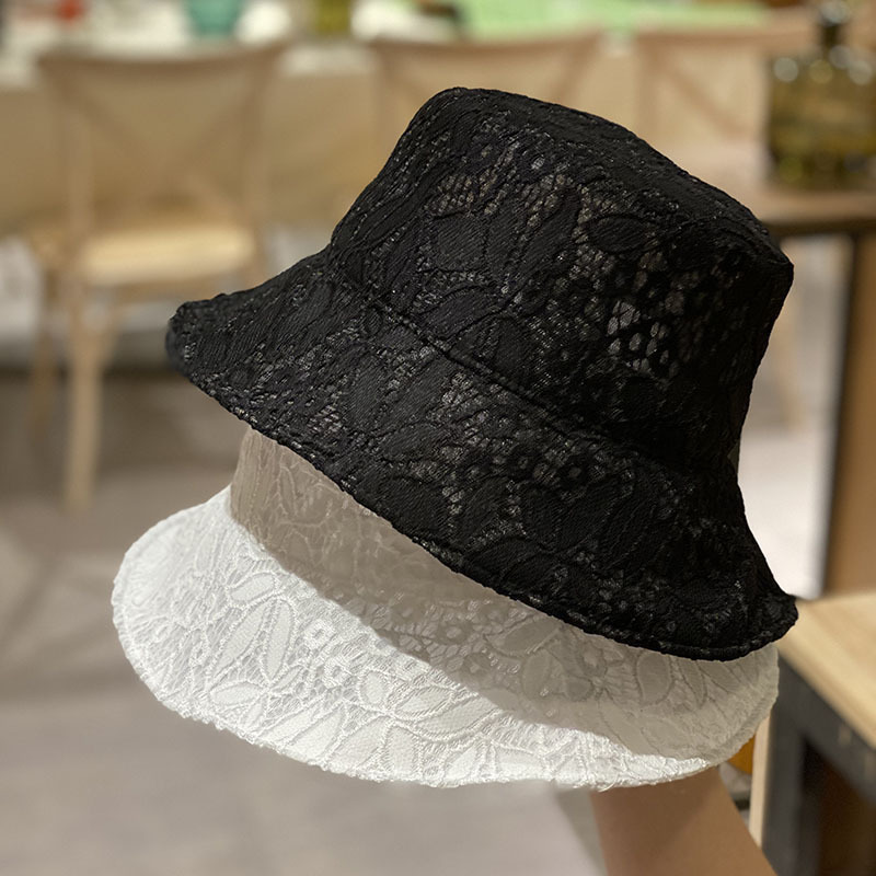 버킷 모자 여성 투명한 레이스 꽃 스팽글 비치 파나마 모자 패션 한국어 모자 통기성 어부 모자 솔리드 분지 모자